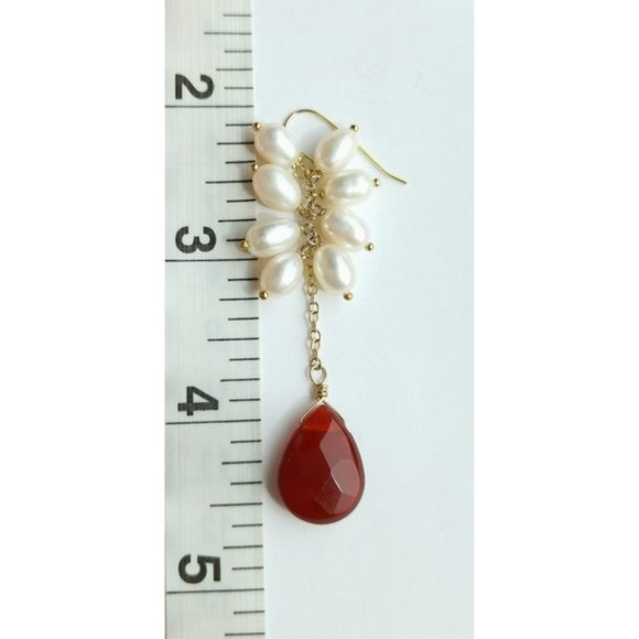 Host PICK New white freshwater pearl carnelian dangle earrings - Picture 5 of 5